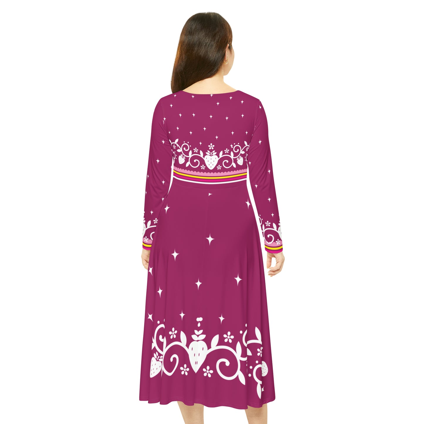 Strawberry Pattern Women's Long Sleeve Dance Dress (AOP)