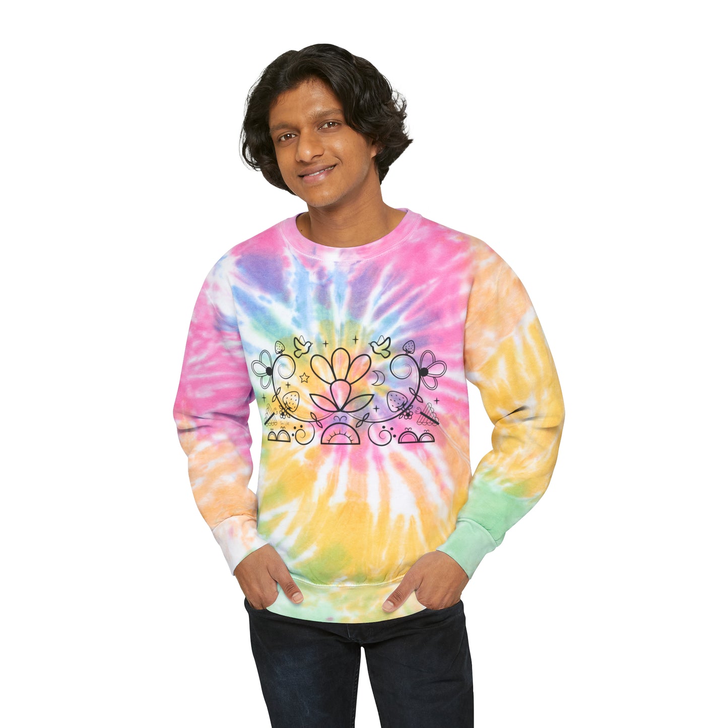 Floral Design Unisex Tie-Dye Sweatshirt