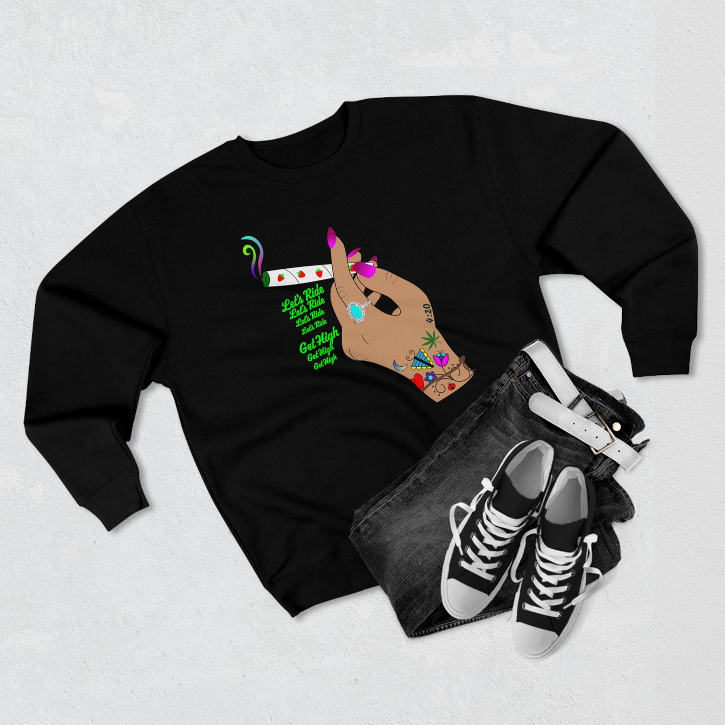Let's Ride, Get High Premium Crewneck Sweatshirt