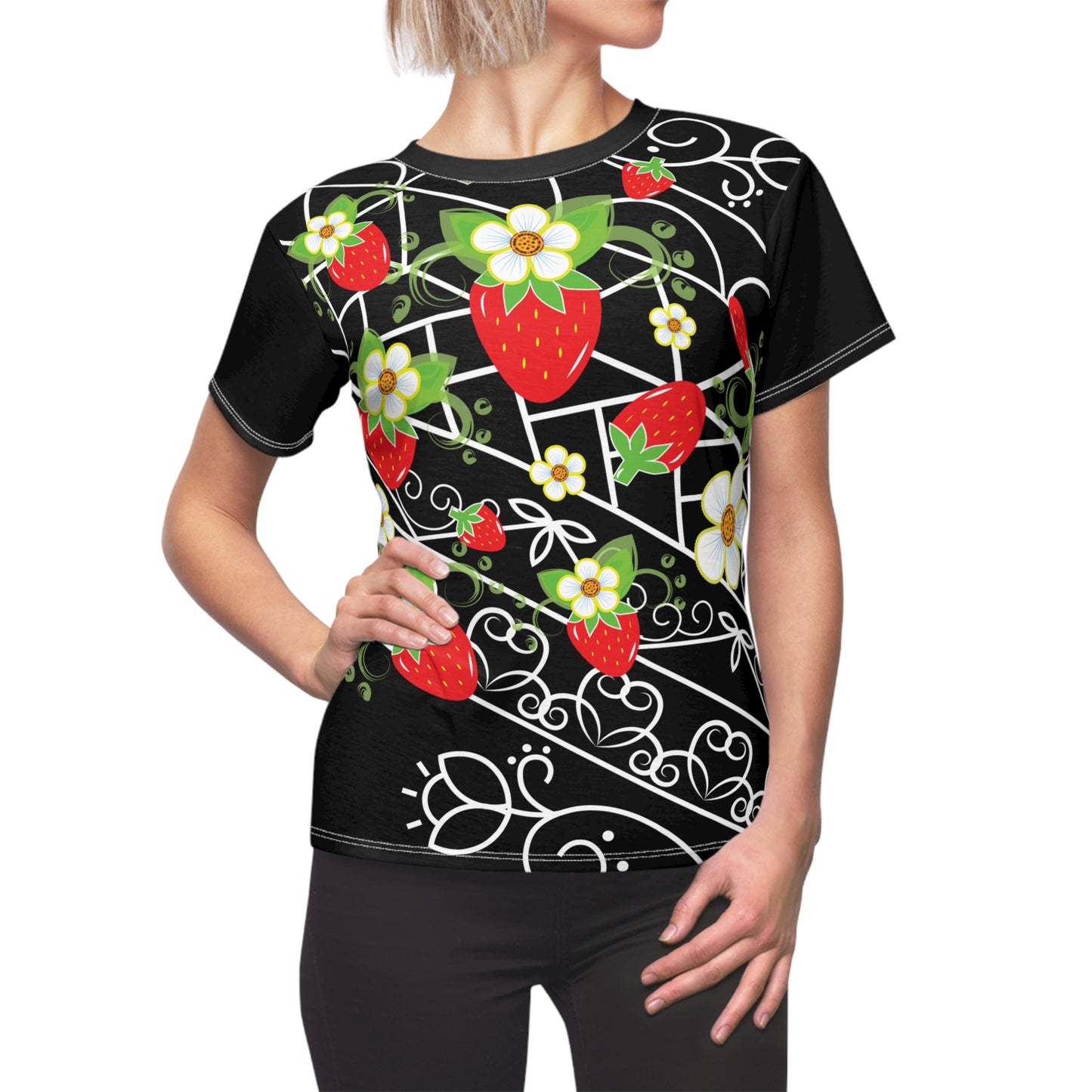 Strawberry Print Women's Cut & Sew Tee (AOP)