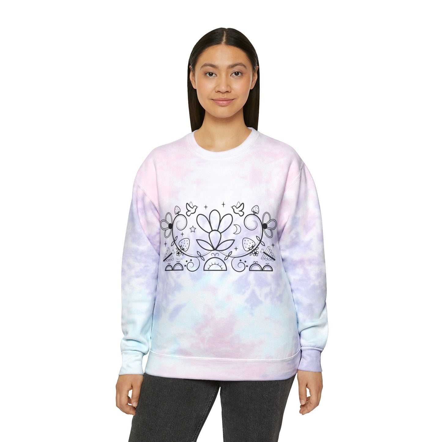 Floral Design Unisex Tie-Dye Sweatshirt