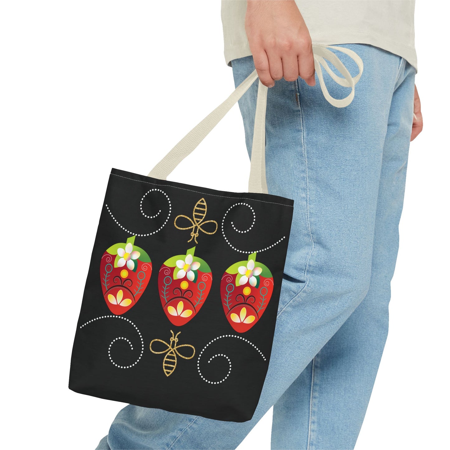 Strawberry Delight Tote Bag, AOP Print, Eco-Friendly Canvas, Grocery Shopping Bag, Floral Handbag, Summer Accessory, Gift for Friends