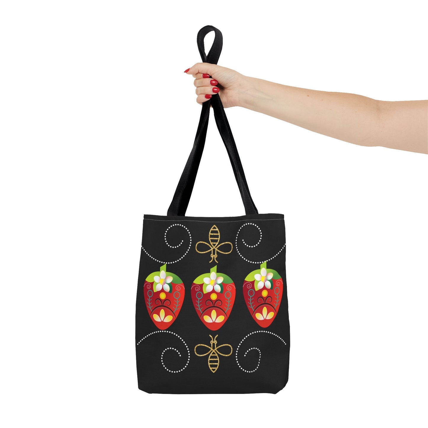 Strawberry Delight Tote Bag, AOP Print, Eco-Friendly Canvas, Grocery Shopping Bag, Floral Handbag, Summer Accessory, Gift for Friends