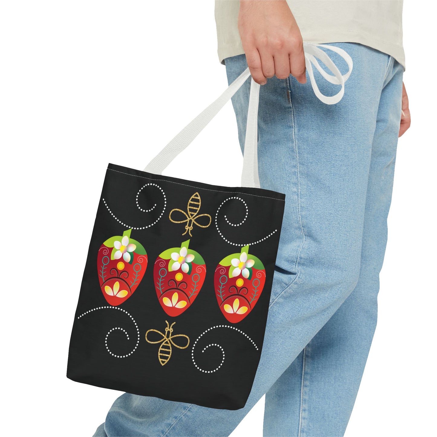 Strawberry Delight Tote Bag, AOP Print, Eco-Friendly Canvas, Grocery Shopping Bag, Floral Handbag, Summer Accessory, Gift for Friends