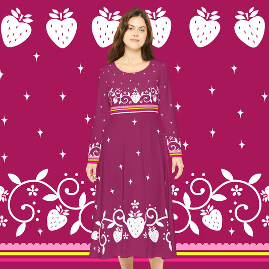 Strawberry Pattern Women's Long Sleeve Dance Dress (AOP)