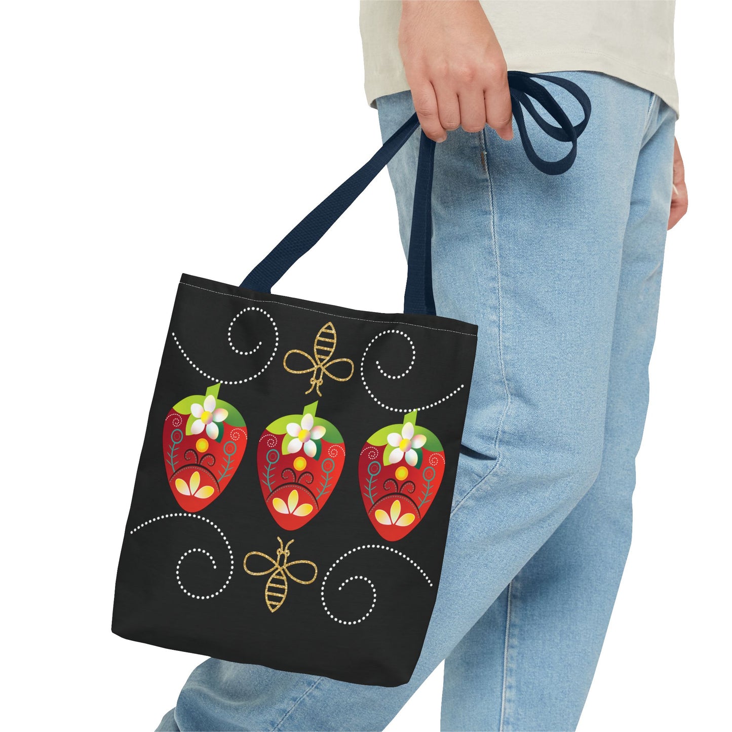 Strawberry Delight Tote Bag, AOP Print, Eco-Friendly Canvas, Grocery Shopping Bag, Floral Handbag, Summer Accessory, Gift for Friends