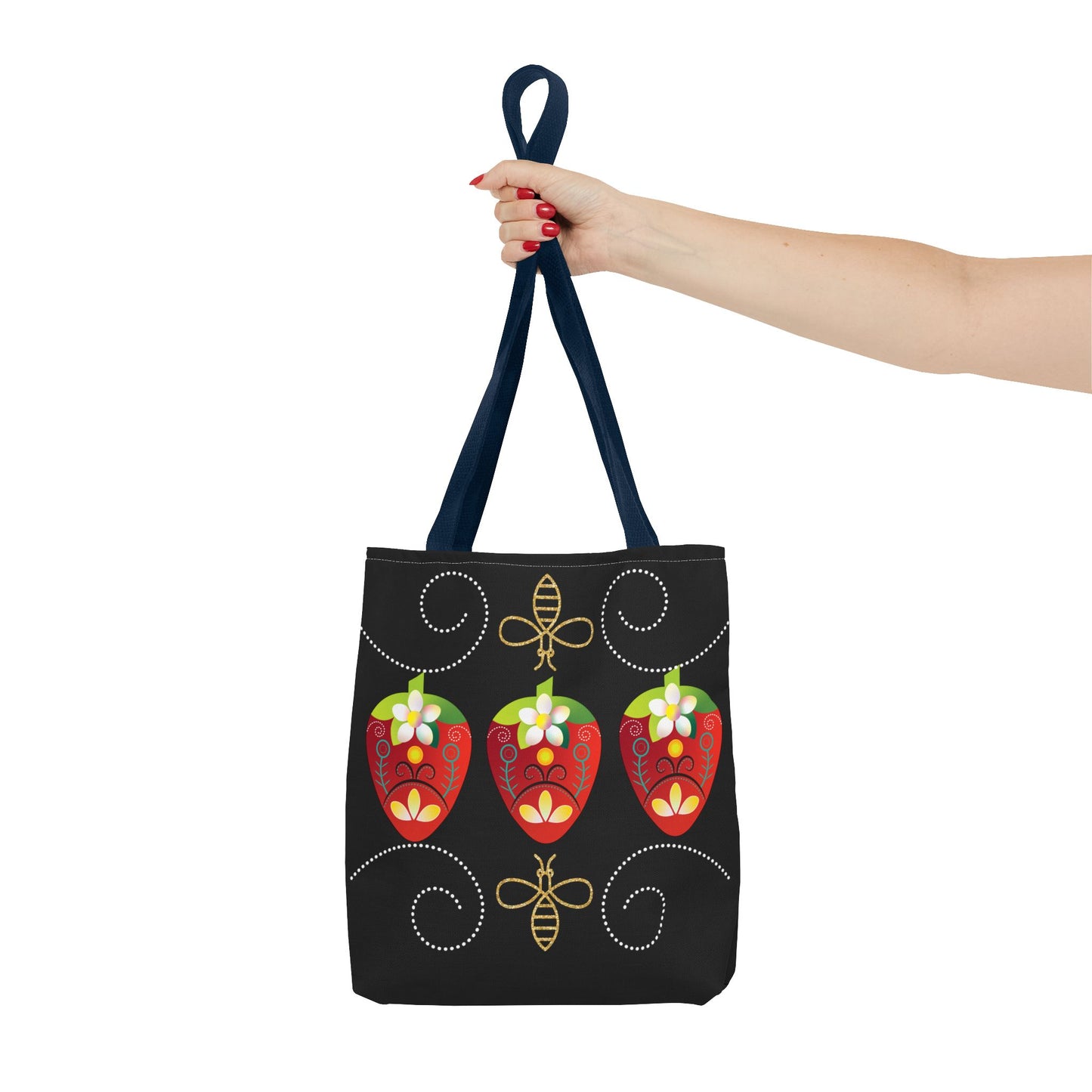 Strawberry Delight Tote Bag, AOP Print, Eco-Friendly Canvas, Grocery Shopping Bag, Floral Handbag, Summer Accessory, Gift for Friends