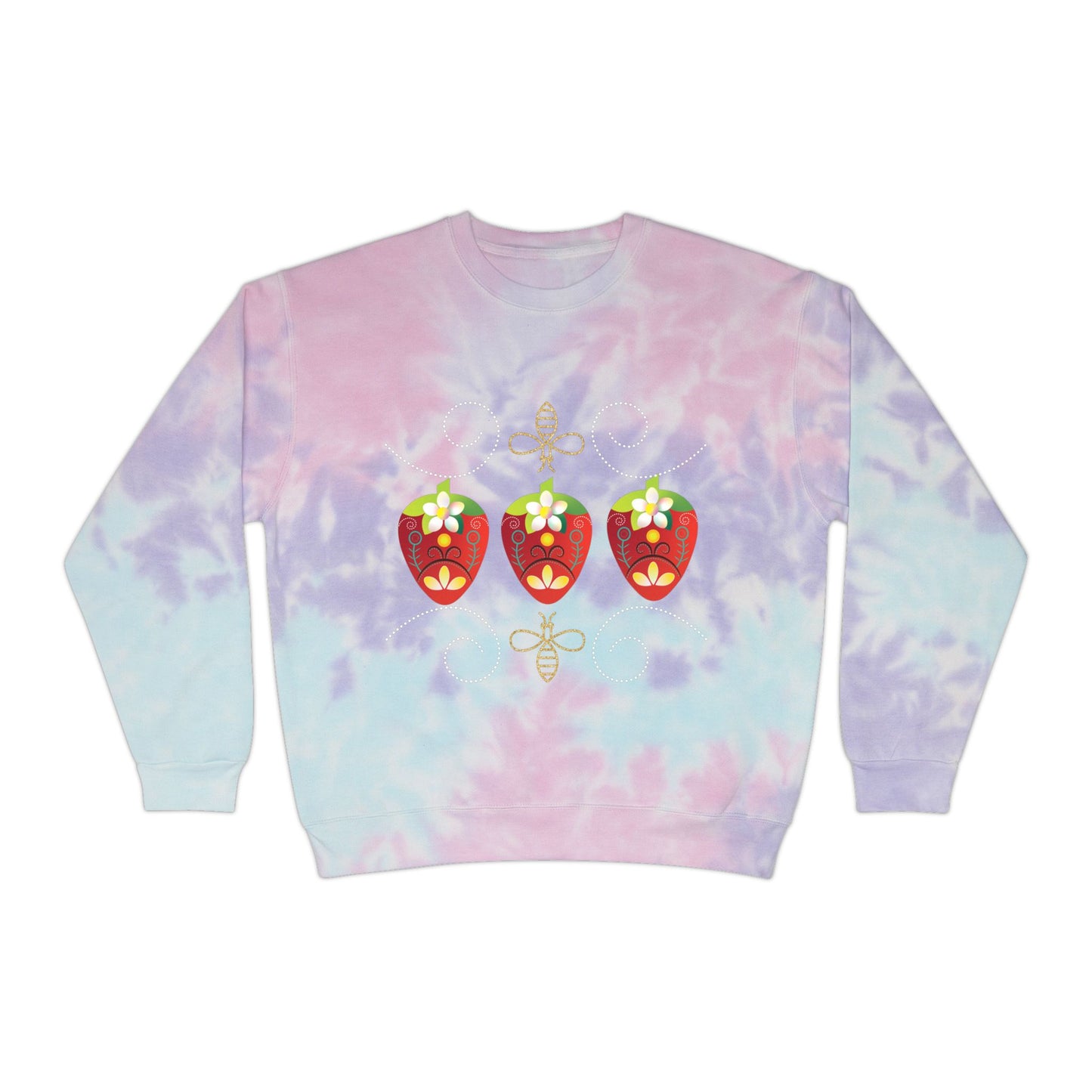 Pastel Tie-Dye Sweatshirt with Floral Strawberries, Cozy Pullover, Summer Casual Wear, Gift for Her, Rainbow Vibes