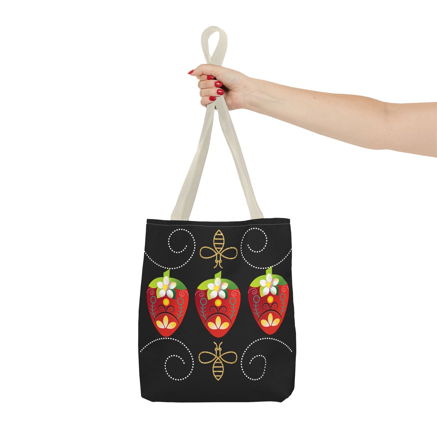 Strawberry Delight Tote Bag, AOP Print, Eco-Friendly Canvas, Grocery Shopping Bag, Floral Handbag, Summer Accessory, Gift for Friends