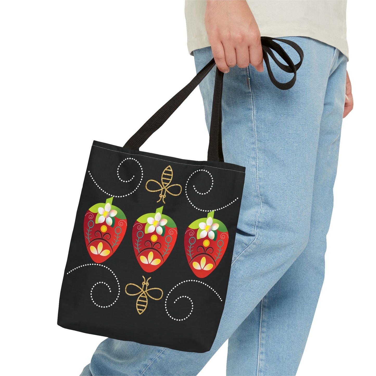 Strawberry Delight Tote Bag, AOP Print, Eco-Friendly Canvas, Grocery Shopping Bag, Floral Handbag, Summer Accessory, Gift for Friends