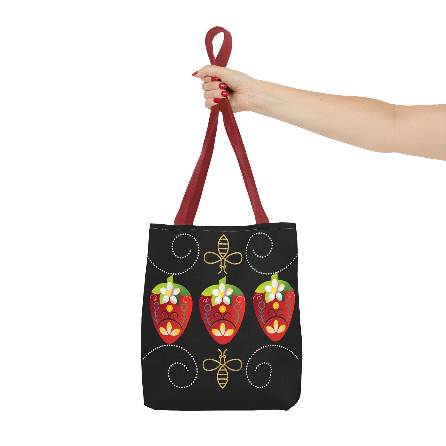 Strawberry Delight Tote Bag, AOP Print, Eco-Friendly Canvas, Grocery Shopping Bag, Floral Handbag, Summer Accessory, Gift for Friends