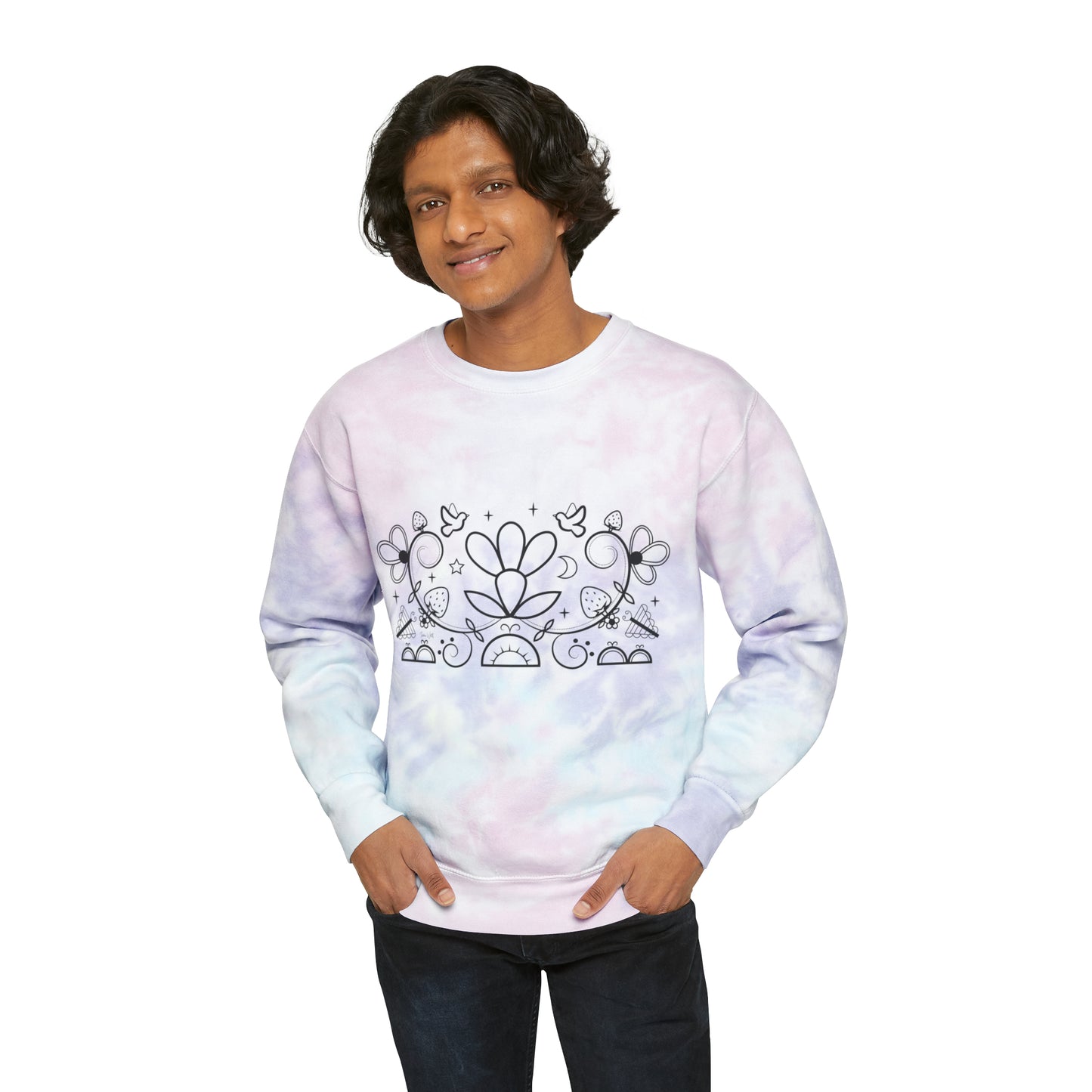 Floral Design Unisex Tie-Dye Sweatshirt